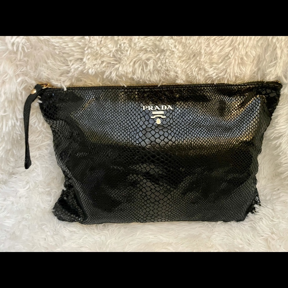 Prada snake skin large clutch or tablet bag